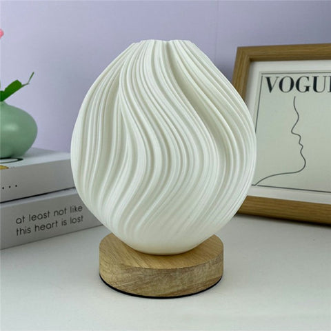 Creative Wooden Nordic Table Lamp Flower Bud Light 16 Color Ambiance Lamp with Remote Control