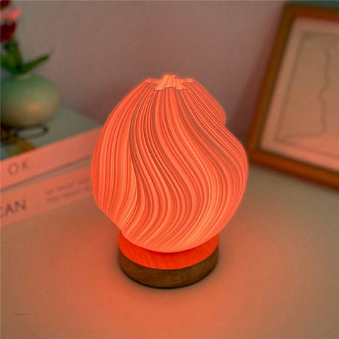 Creative Wooden Nordic Table Lamp Flower Bud Light 16 Color Ambiance Lamp with Remote Control