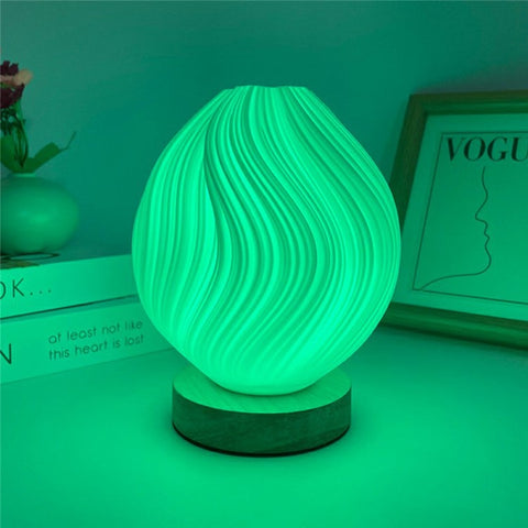 Creative Wooden Nordic Table Lamp Flower Bud Light 16 Color Ambiance Lamp with Remote Control