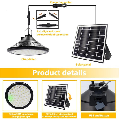 Hanging Solar Light Waterproof Yard Garden Patio Dimmable LED Lamp with Remote Control