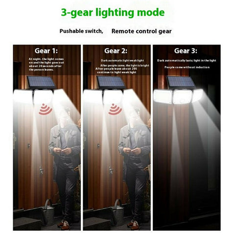 TY10305 2Pcs 3 Heads Solar Wall Light 280 LED IP44 Waterproof Outdoor Motion Sensor Lamp