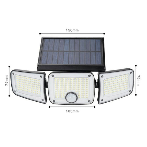 TY10305 2Pcs 3 Heads Solar Wall Light 280 LED IP44 Waterproof Outdoor Motion Sensor Lamp
