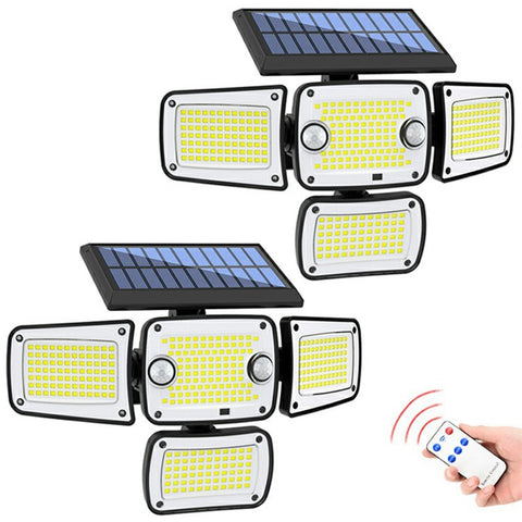 TY10312 2Pcs 4 Heads Solar Outdoor Wall Light 342 LED Motion Sensor Lamp for Garden Yard Pathway