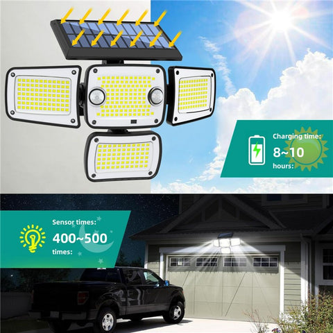 TY10312 2Pcs 4 Heads Solar Outdoor Wall Light 342 LED Motion Sensor Lamp for Garden Yard Pathway