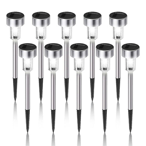 10PCS Solar Stainless Steel LED Landscape Lights 5.5cm Diameter Garden Lawn Path Stake Lamps