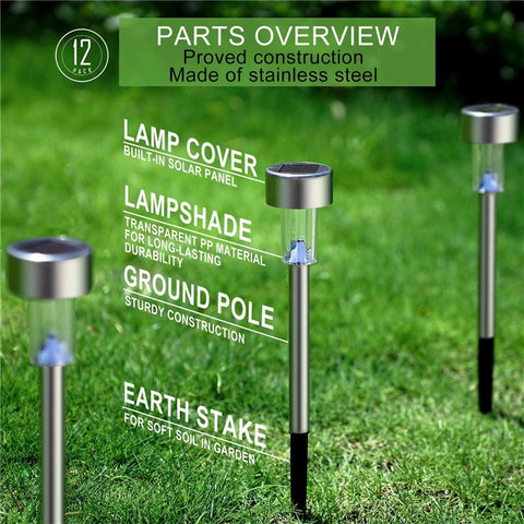 10PCS Solar Stainless Steel LED Landscape Lights 5.5cm Diameter Garden Lawn Path Stake Lamps