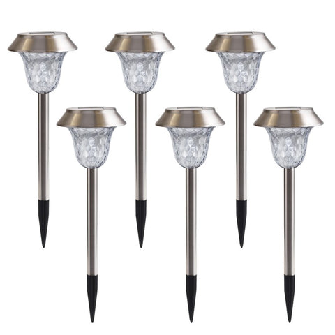 CIS-57453A 6Pcs / Set Stainless Steel Garden Light IP65 Waterproof Solar Powered Stake Lawn Lamp
