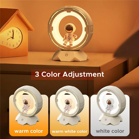Astronaut Night Light for Kids USB Rechargeable LED Eye-Care Bedside Lamp with 3 Colors