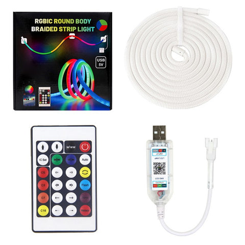 2m RGB LED Round Braided Light Strip Smart App Control Flexible Neon Ambient Light