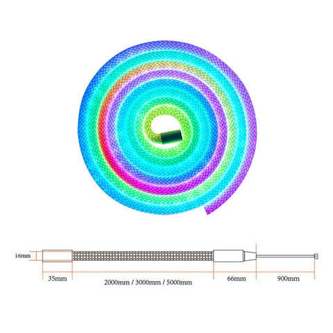 2m RGB LED Round Braided Light Strip Smart App Control Flexible Neon Ambient Light