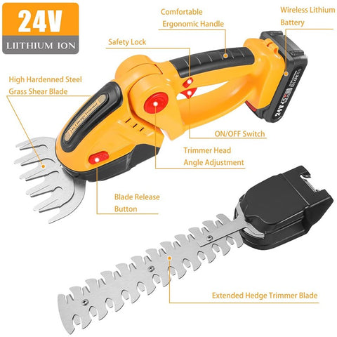 20000RPM 2-in-1 Electric Grass Hedge Trimmer Handheld Garden Pruner Tool, 1 Battery