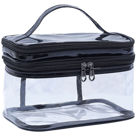 Laser PU Leather + Transparent PVC Double Layer Cosmetic Bag Makeup Bag Waterproof Travel Toiletry Bag
