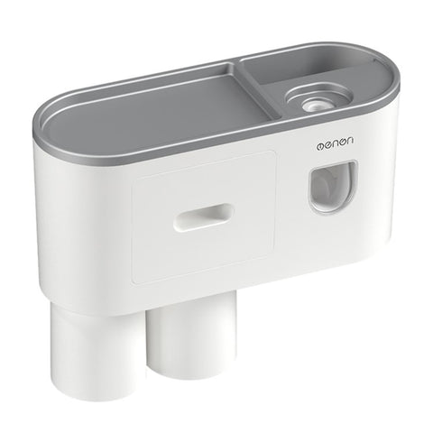 MENGNI Bathrooms Toothbrush Holder Wall Mounted 2 Cups Toothbrush Holder with Detachable Toothpaste Dispenser, 4 Brush Slot