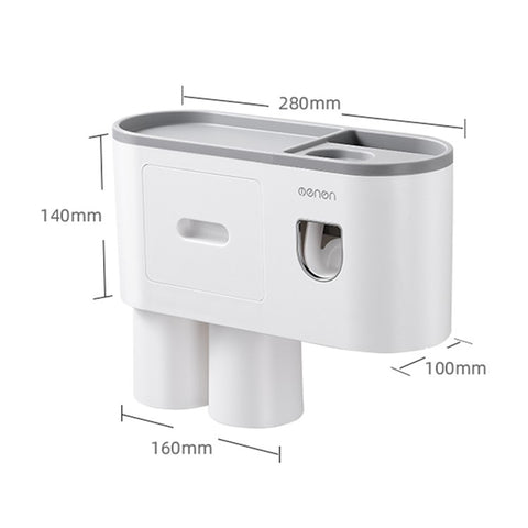 MENGNI Bathrooms Toothbrush Holder Wall Mounted 2 Cups Toothbrush Holder with Detachable Toothpaste Dispenser, 4 Brush Slot