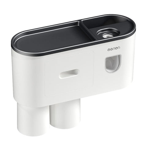 MENGNI Bathrooms Toothbrush Holder Wall Mounted 2 Cups Toothbrush Holder with Detachable Toothpaste Dispenser, 4 Brush Slot