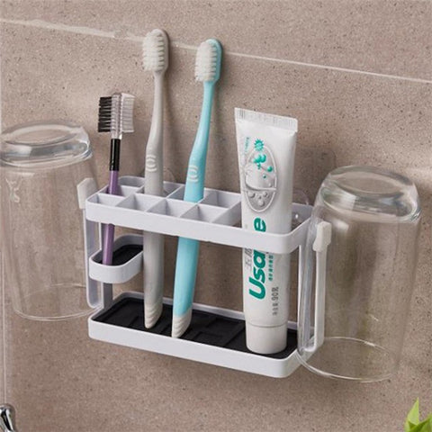 Toothbrush Holder Metal+Silicone Wall-Mounted Toothpaste Cup Hanger for Bathroom