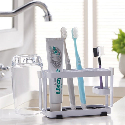 Toothbrush Holder Metal+Silicone Wall-Mounted Toothpaste Cup Hanger for Bathroom