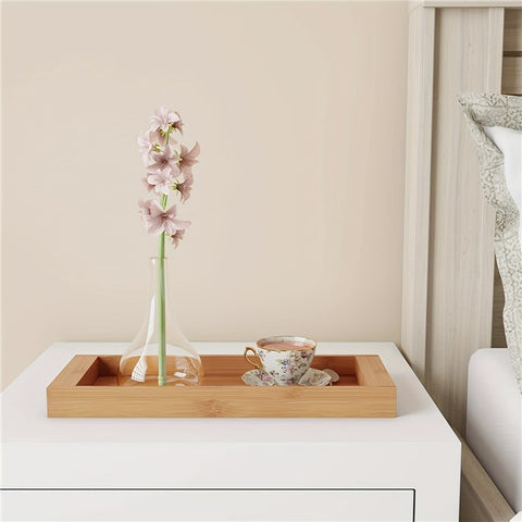 JJTZ Natural Bamboo Rectangular Tray Versatile Toilet Sink Tank Tray for Bathroom Counter Top