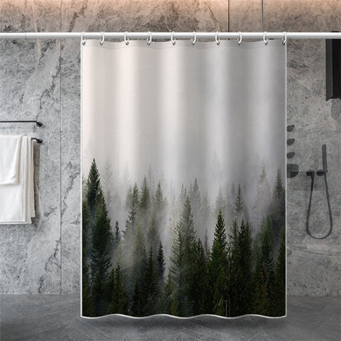 LB-344 180x180cm Mist Pine Forest Pattern Bath Curtain Waterproof Polyester Shower Curtains
