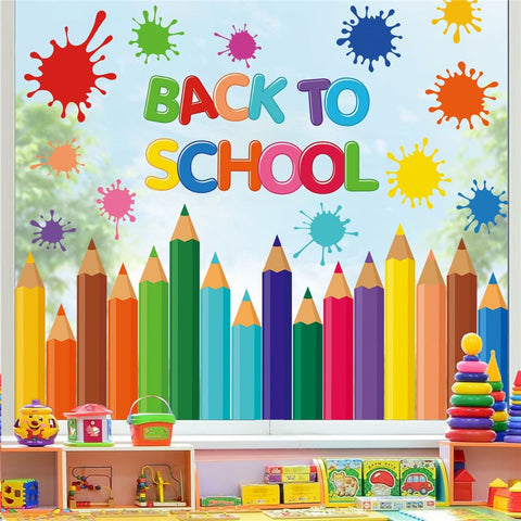 KXJ23003 9Pcs Window Clings Pencil Design Double-Sided Stickers Colorful Back to School Classroom Decals