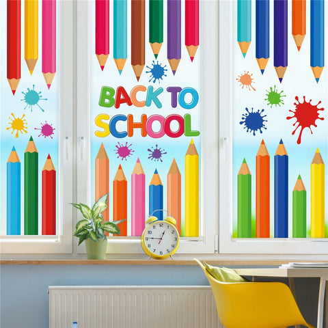 KXJ23003 9Pcs Window Clings Pencil Design Double-Sided Stickers Colorful Back to School Classroom Decals
