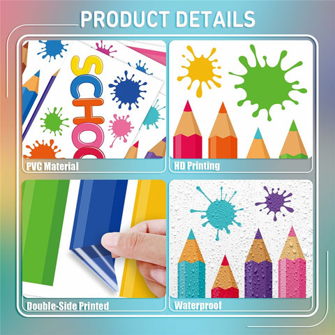 KXJ23003 9Pcs Window Clings Pencil Design Double-Sided Stickers Colorful Back to School Classroom Decals