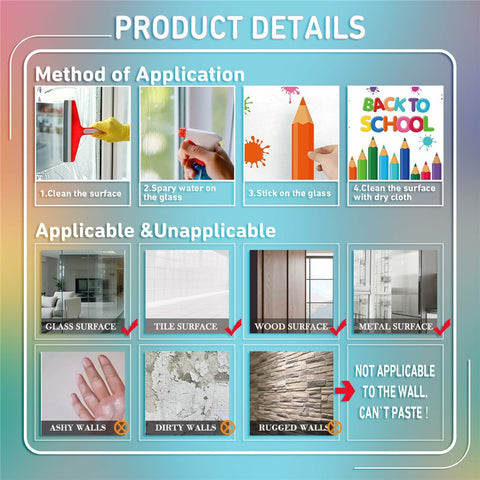 KXJ23003 9Pcs Window Clings Pencil Design Double-Sided Stickers Colorful Back to School Classroom Decals