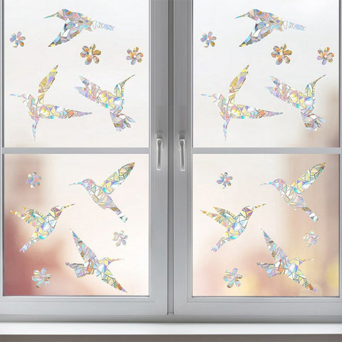 LS23023 2Pcs ?Rainbow Hummingbird Window Static Cling Decals Bird Protection Anti Collision Glass Stickers