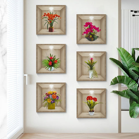 Flower Plant 3D Wall Stickers Living Room Classroom Corridor Background Wall Decor Decals Set