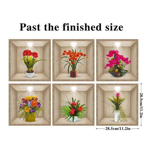 Flower Plant 3D Wall Stickers Living Room Classroom Corridor Background Wall Decor Decals Set