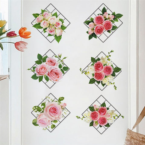 Flower Plant 3D Wall Stickers Living Room Classroom Corridor Background Wall Decor Decals Set