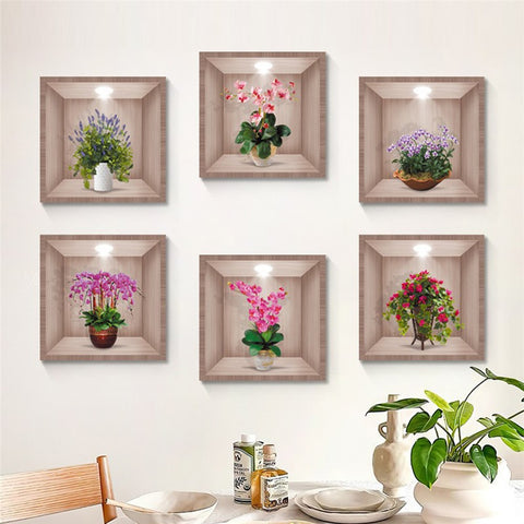 Flower Plant 3D Wall Stickers Living Room Classroom Corridor Background Wall Decor Decals Set