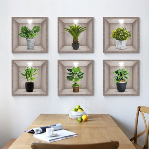Flower Plant 3D Wall Stickers Living Room Classroom Corridor Background Wall Decor Decals Set