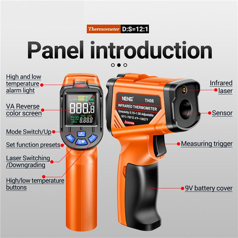 ANENG TH06 Digital Infrared Thermometer Temperature Gun -20 - 750 Degrees Celsius Handheld Non Contact Reverse Screen Industrial Tool