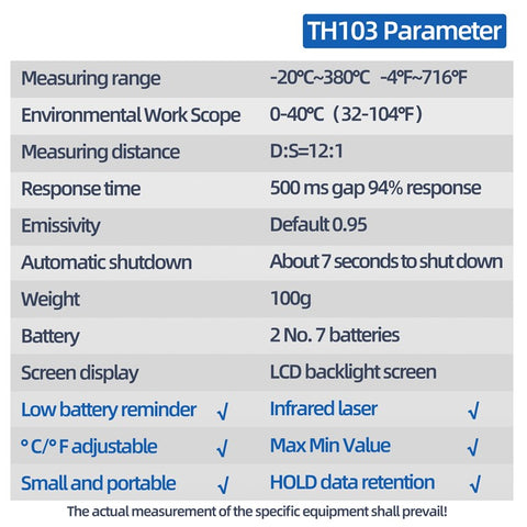 ANENG TH103 Digital Infrared Thermometer Temperature Gun -20 - 380 Degrees Celsius Handheld Non Contact Reverse Screen Industrial Tool