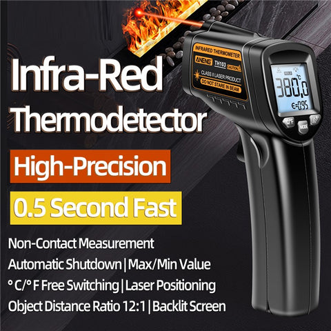 ANENG TH103 Digital Infrared Thermometer Temperature Gun -20 - 380 Degrees Celsius Handheld Non Contact Reverse Screen Industrial Tool