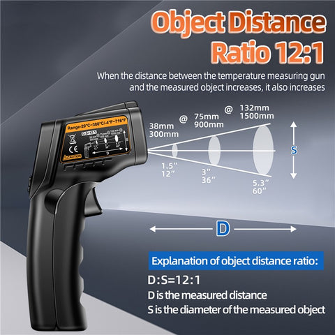 ANENG TH103 Digital Infrared Thermometer Temperature Gun -20 - 380 Degrees Celsius Handheld Non Contact Reverse Screen Industrial Tool