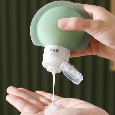 3PCS 90ML Squeezable Travel Shampoo Container PP+Silicone Dispenser Bottle (3 Colors) + Label