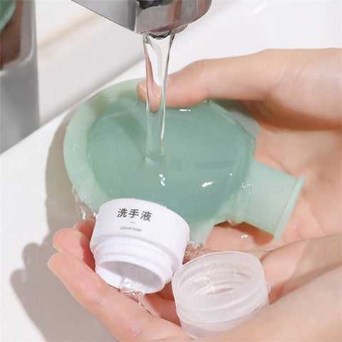 3PCS 90ML Squeezable Travel Shampoo Container PP+Silicone Dispenser Bottle (3 Colors) + Label