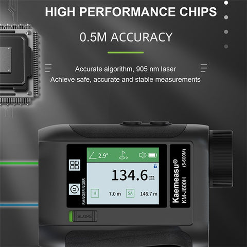 KAEMEASU KM-J1200H 5-1200m Golf Rangefinder Laser Golfing Range Finder with Voice Function, LCD Touch Screen