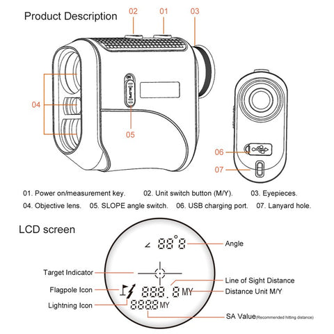 KAEMEASU KM-F600H Golfing Range Finder 5-600m 6.5X Magnification Laser Golf Rangefinder Built-in 450mAh Battery