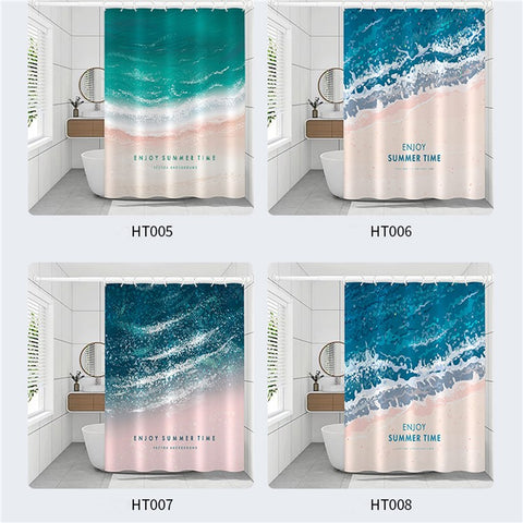 120x180cm Bathroom Shower Curtain Holiday Beach Style Pattern Shower Liner with Hooks