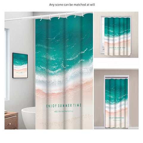 120x180cm Bathroom Shower Curtain Holiday Beach Style Pattern Shower Liner with Hooks