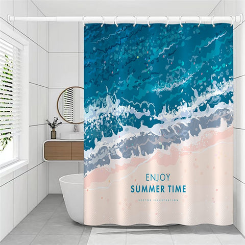 120x180cm Bathroom Shower Curtain Holiday Beach Style Pattern Shower Liner with Hooks