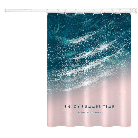 120x180cm Bathroom Shower Curtain Holiday Beach Style Pattern Shower Liner with Hooks
