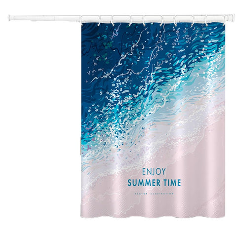 120x180cm Bathroom Shower Curtain Holiday Beach Style Pattern Shower Liner with Hooks