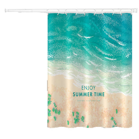 120x180cm Bathroom Shower Curtain Holiday Beach Style Pattern Shower Liner with Hooks