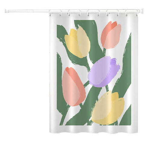 120x180cm Shower Curtain Plant Pattern Mildew-proof Polyester Fabric Curtain