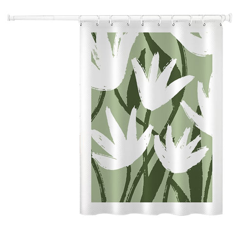 150x180cm Shower Curtain Plant Pattern Polyester Waterproof Curtain