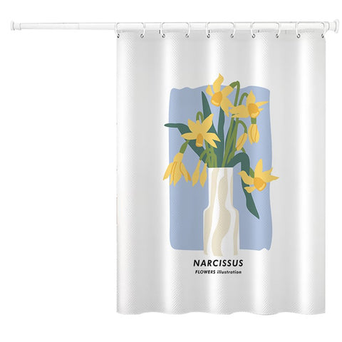 150x180cm Shower Curtain Plant Pattern Polyester Waterproof Curtain